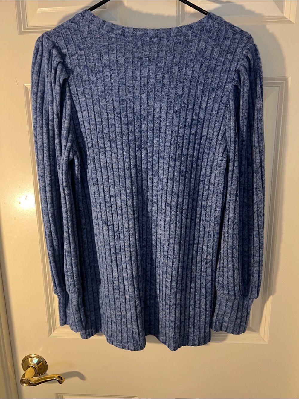Blue Ribbed V-Neck Women's Sweater - Picture 5 of 5
